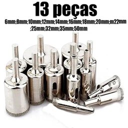 Kit Broca Serra Copo Diamantada 6Mm à 50Mm Porcelanato Vidro Cerâmica - 6 Kit Broca Serra Copo Diamantada 6Mm à 50Mm Porcelanato Vidro Cerâmica - 6