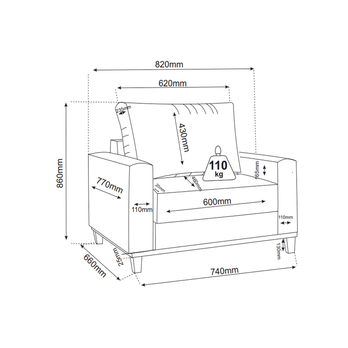 Conjunto Estofado Living 3 Lugares + 2 Poltrona Napoles Linho Inox - 6