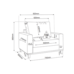 Conjunto Estofado Living 3 Lugares + 2 Poltrona Napoles Linho Inox - 6