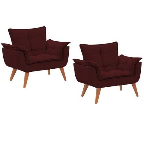 Kit 02 Poltronas Opala Suede Marsala Pés Palito