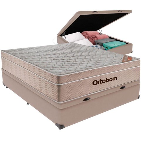 Cama Box Baú e Colchão Airtech Springpocket Molas Ensacadas Viúvo Ortobom Viúvo Bege