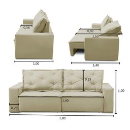Sofá Retrátil e Reclinável 3 lugares com Molas 1,80m Alana Suede Bege Madelina - 3