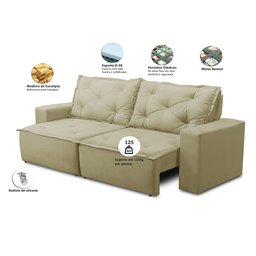 Sofá Retrátil e Reclinável 3 lugares com Molas 1,80m Alana Suede Bege Madelina - 2