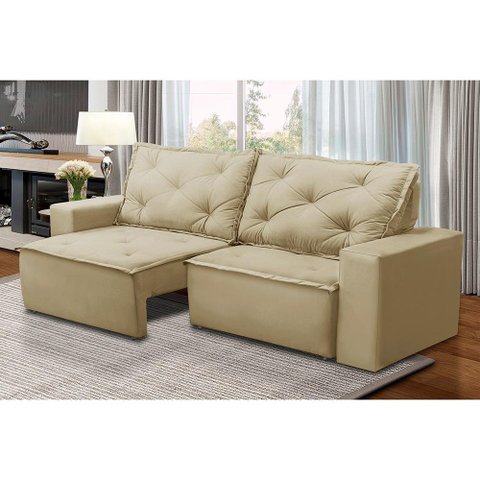 Sofá Retrátil e Reclinável 3 lugares com Molas 1,80m Alana Suede Bege Madelina