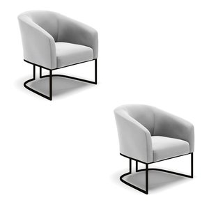 Kit 2 Poltronas Stella Suede Cinza Base Industrial Preto - D'rossi Drossi