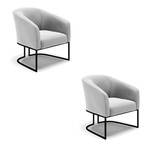 Kit 2 Poltronas Stella Suede Cinza Base Industrial Preto - D’Rossi