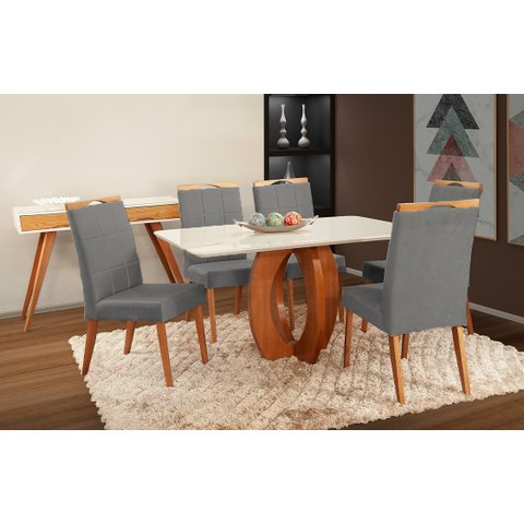 Mesa de jantar + 6 cadeiras Paris Tampo Atenas 160 cm A 03