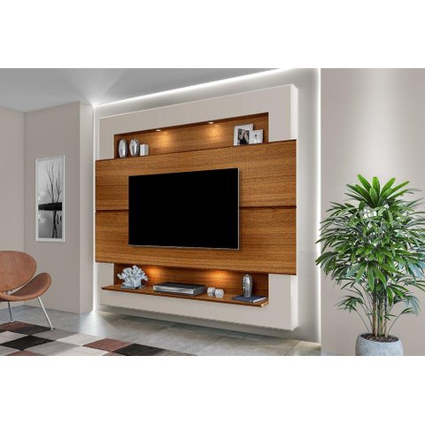 Painel para TV 75" com Nicho e Prateleira Riviera 217 Carvalho New / Off White - Luapa