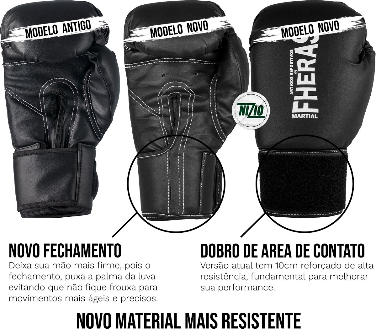 Kit Luva de Boxe Muay Thai MMA Bandagem Preta 08oz - 8