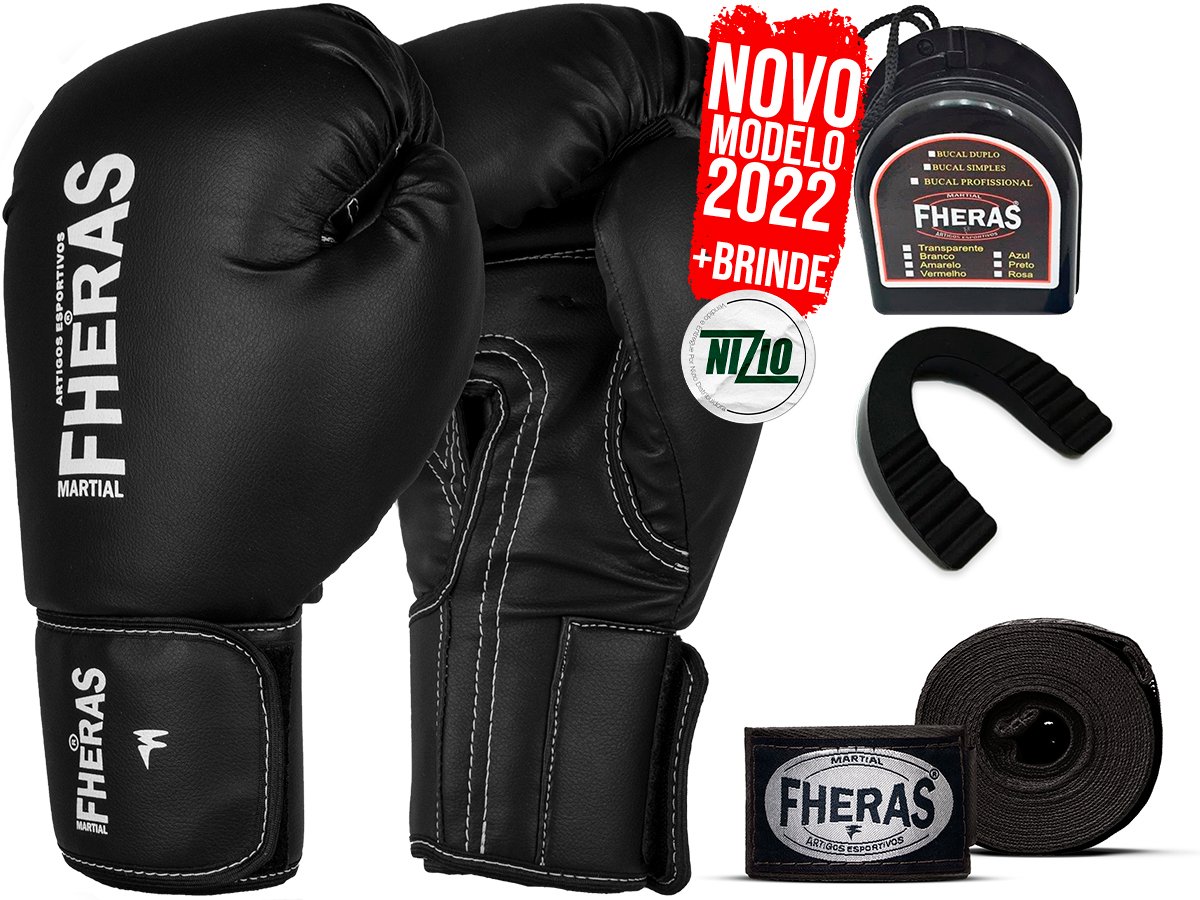 Kit Luva de Boxe Muay Thai MMA Bandagem Preta 08oz - 2