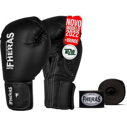 Kit Luva de Boxe Muay Thai MMA Bandagem Preta 08oz