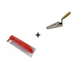 KIT Desempenadeira aço dentada 12X48 Max + Colher De Pedreiro Canto Vivo - 1 KIT Desempenadeira aço dentada 12X48 Max + Colher De Pedreiro Canto Vivo - 1