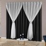 Cortina Blackout com Voil para Varão Sala ou Quarto 2,00x1,70 de Altura Cor - Preto - 1