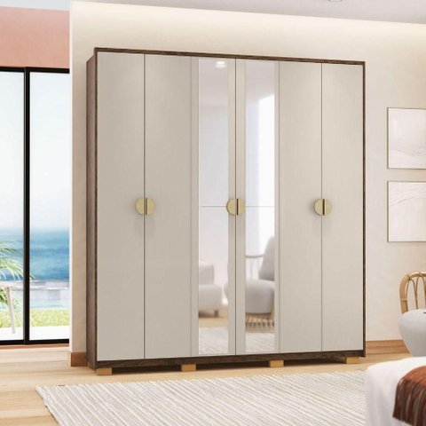 Guarda Roupa Casal Nexus 6 Portas de Bater 4 Gavetas MDF Imbuia Fendi Vila Rica