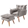 Kit Poltrona e Puff Decorativo Delhi Vamfer Estofados Dehli Suede Cinza Claro - 1