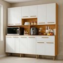 Ver imagem 1 de Armário de Cozinha 12 Portas 1 Gaveta com Nichos Clarice Yescasa Freijó/Off White Bege