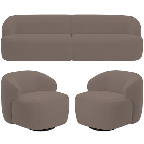 Sofá 4 Lugares Curvo Orgânico com 02 Poltronas Living 280cm Barolo L06 Veludo Marrom