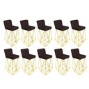 Ver imagem 1 de Kit 10 Banqueta Alta Com Encosto Loki Cozinha Bar Balcão Bistrô Ferro Dourado Corino Marrom -