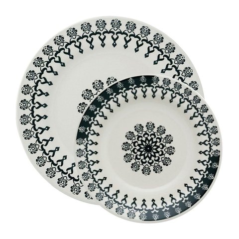 Kit Pratos Rasos e Fundos Donna Folk Oxford® Cerâmica 12 Peças