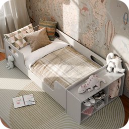 Mini Cama Infantil Montessoriana Aconchego com Nicho:cinza - 3