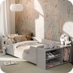 Mini Cama Infantil Montessoriana Aconchego com Nicho:cinza - 5