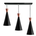 Ver imagem 2 de Lustre Pendente Funil Triplo Base Retangular Preto/Cobre