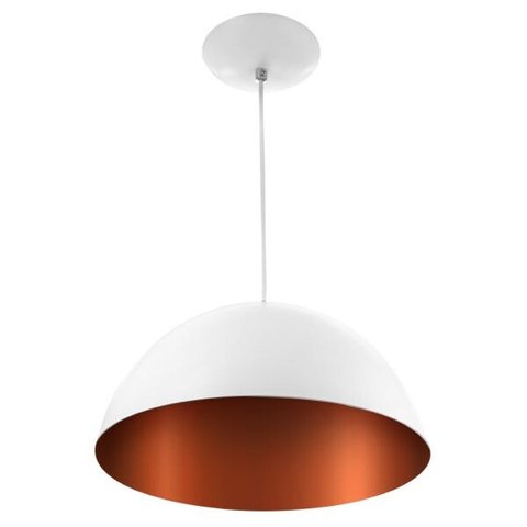 Lustre Pendente Meia Lua 30Cm de Alumínio Branco com Cobre