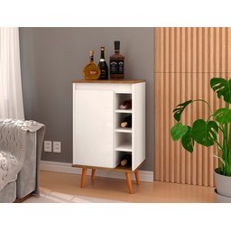 Aparador Buffet Adega Madri com Porta Pés Palito Retrô - Off White/freijó - 2