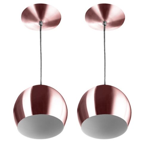 Kit 2 Lustres Pendente Bola Pequena Alumínio 23cm Gold Rose