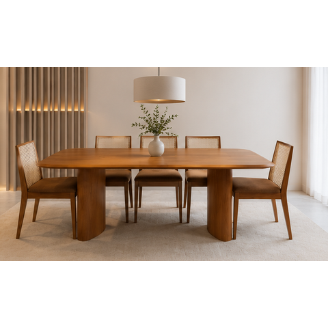 Mesa de Jantar Retangular com Tampo em Formato de Barril 90x160cm