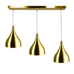 Lustre Pendente Gota Triplo Base Retangular Dourado - 2