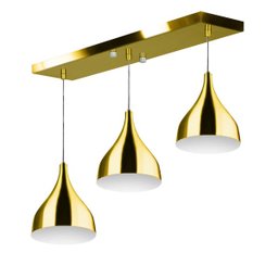Lustre Pendente Gota Triplo Base Retangular Dourado - 1