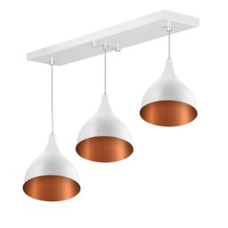 Lustre Pendente Gota Triplo Base Retangular Branco/Cobre - 1
