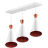 Lustre Pendente Funil Triplo Base Retangular Branco/Cobre - 1