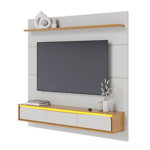Painel para Tv até 65 Polegadas Tahiti 3 Portas com Led Off White Matte/ Freijó - Colibri