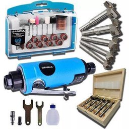 kit Retífica Reta Pneumática 1/4 + 74 Acessórios Micro Retífica - 1