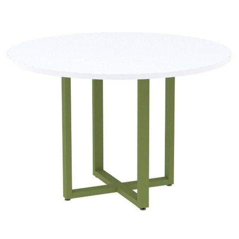 Mesa de Reunião Redonda P25 Pandin 110 Cm (largura) Tampo Mdp Branco Pé Aço Tubular Verde Mirô