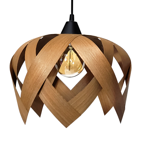 Luminária Pendente Madeira Natural Teto Sala Quarto Cozinha Lúpulo Médio Freijó