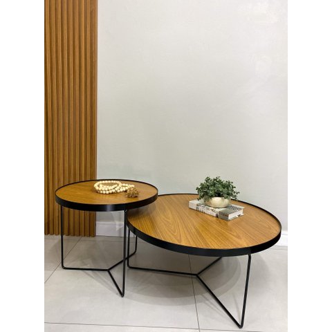 Conjunto Mesa de Centro Estilo Industrial 50/80cm