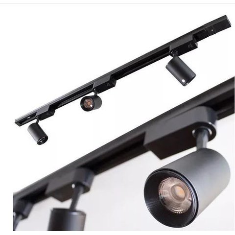 Trilho Eletrificado 1M + 3 Spot LED 10W 3000K Bivolt Preto