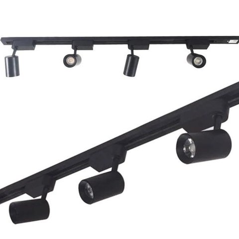 Trilho Eletrificado 2M + 5 Spot LED 10W 3000K Bivolt Preto