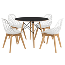Ver imagem 1 de Kit Mesa Redonda Chanfrada Eames 90cm Preta com 4 Cadeiras Kaila Wood Branca - La Mobilia