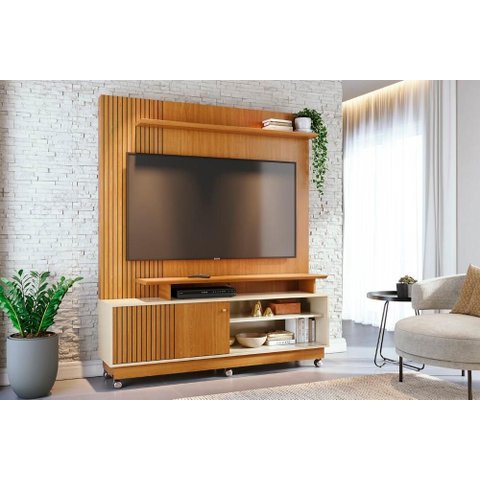 Rack Ares para Tv de até 75 Polegadas (com Rodízios) - Cinamomo / Off White - Madetec