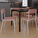 Ver imagem 2 de Kit 08 Cadeiras Estofada para Sala de Jantar Sense Branco C01 Linho Rosê - Lyam Decor