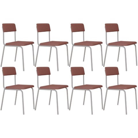 Kit 08 Cadeiras Estofada para Sala de Jantar Sense Branco C01 Linho Rosê - Lyam Decor