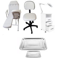 Kit Podologia Cadeira Mocho Exaustor com Luminária Armário 03 Gavetas Fiscomed Kit Maca Podologia - 1