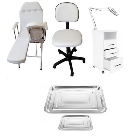 Kit Podologia Cadeira Mocho Exaustor com Luminária Armário 03 Gavetas Fiscomed Kit Maca Podologia