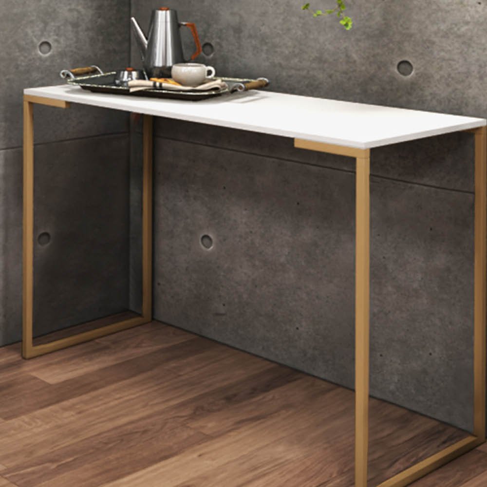 Mesa Escrivaninha Escritório e Home Office Stan Industrial Ferro Dourado Tampo Branco - Ahazzo Mó - 3