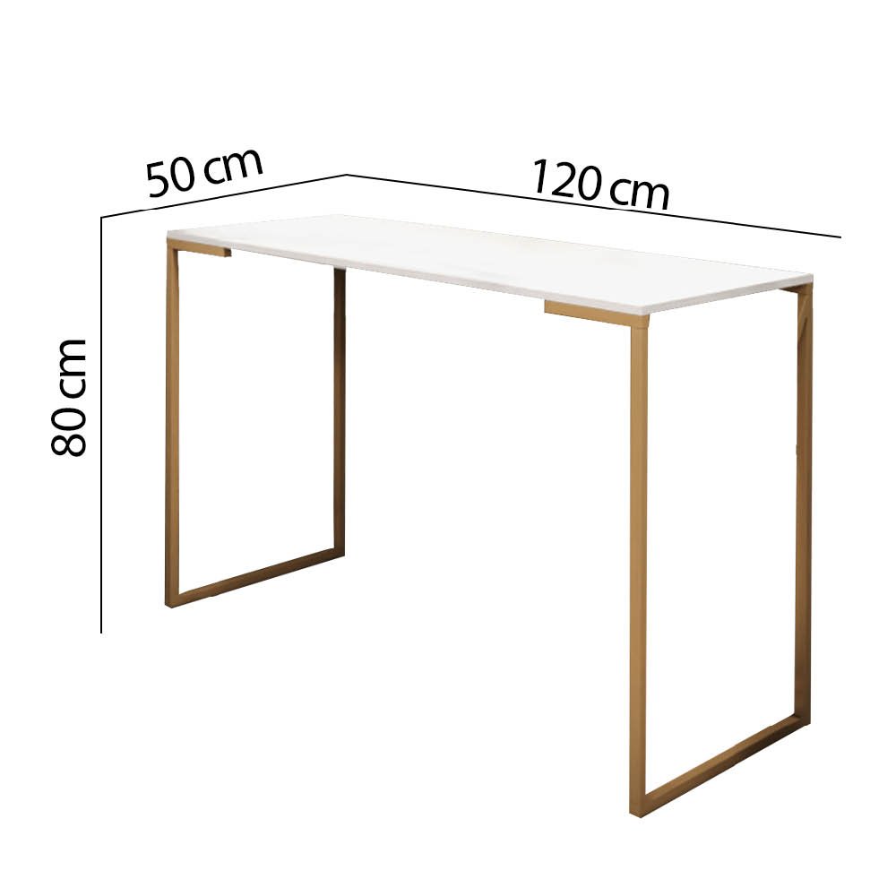 Mesa Escrivaninha Escritório e Home Office Stan Industrial Ferro Dourado Tampo Branco - Ahazzo Mó - 4