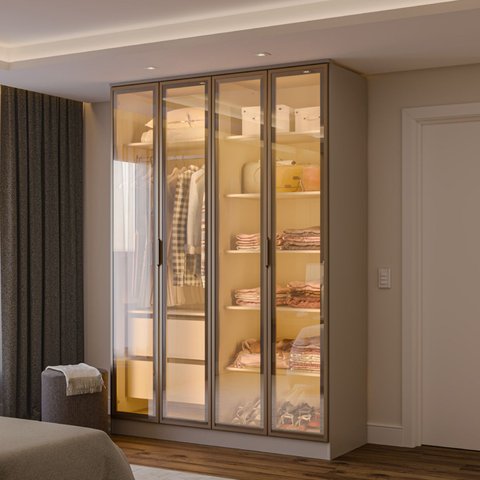Guarda-roupa 4 Portas Reflecta com Led 100% Mdf Orion CabeCasa MadeiraOriginals